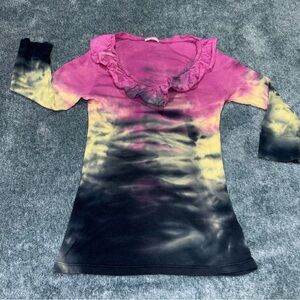 EUC Boston Proper Ruffle Neck 3/4 Sleeve Tie Dyed Top Women’s Size Small
